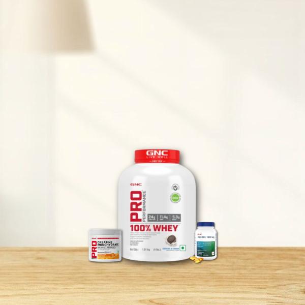 GNC WHEY PROTEIN-2KG|GNC CREATINE-100G|GNC FISH OIL COMBO
