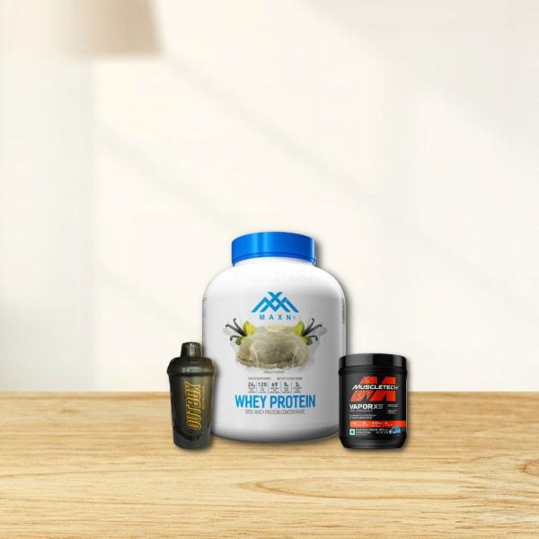Maxn whey-2.27kg|vapourx pre-workout|Free Shaker combo