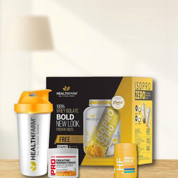 HEALTHFARM ISO-PRO ZERO WHEY PROTEIN-2KF|HEALTHFARM FISH OIL|GNC CREATINE-100G|FREE SHAKER COMBO